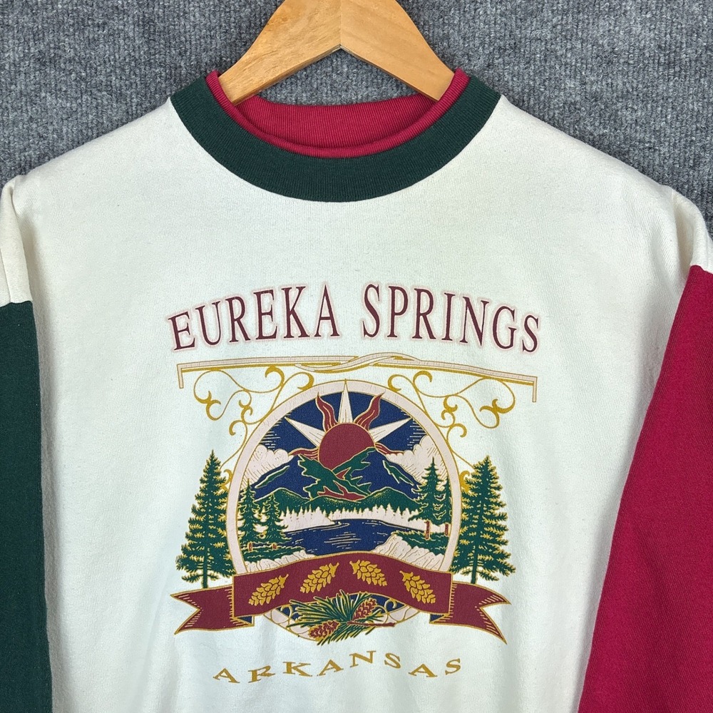 VTG Double Collar Colorblock Arkansas XL Crewneck Sweatshirt Eureka Springs